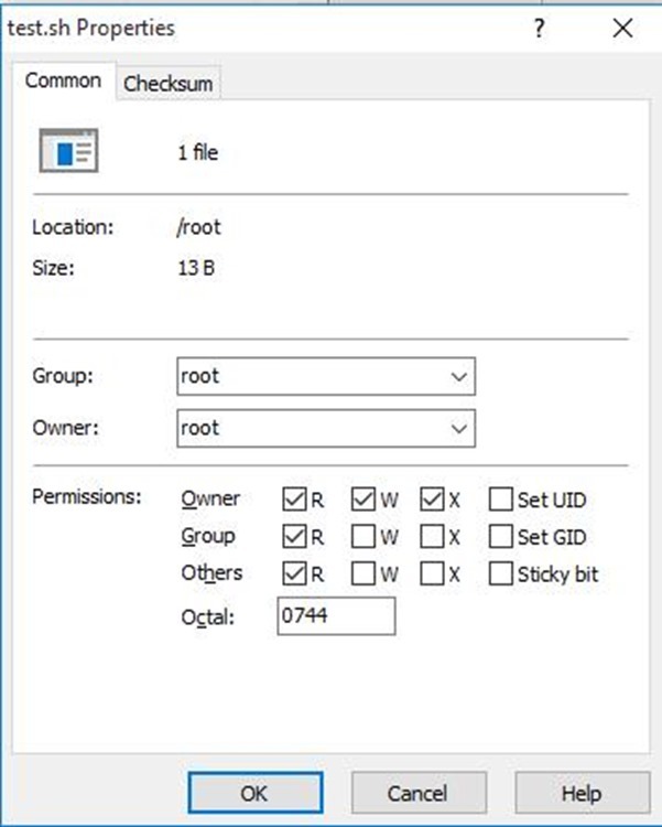 WinSCP File Properties