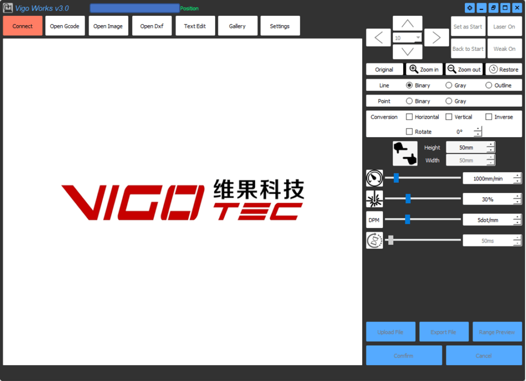 Vigo Works 3 software or the VG-L7X laser