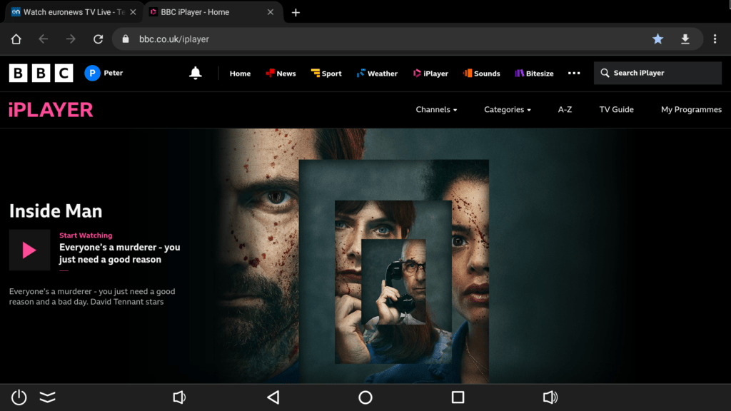 i-Player in a browser using Tox3 TV box