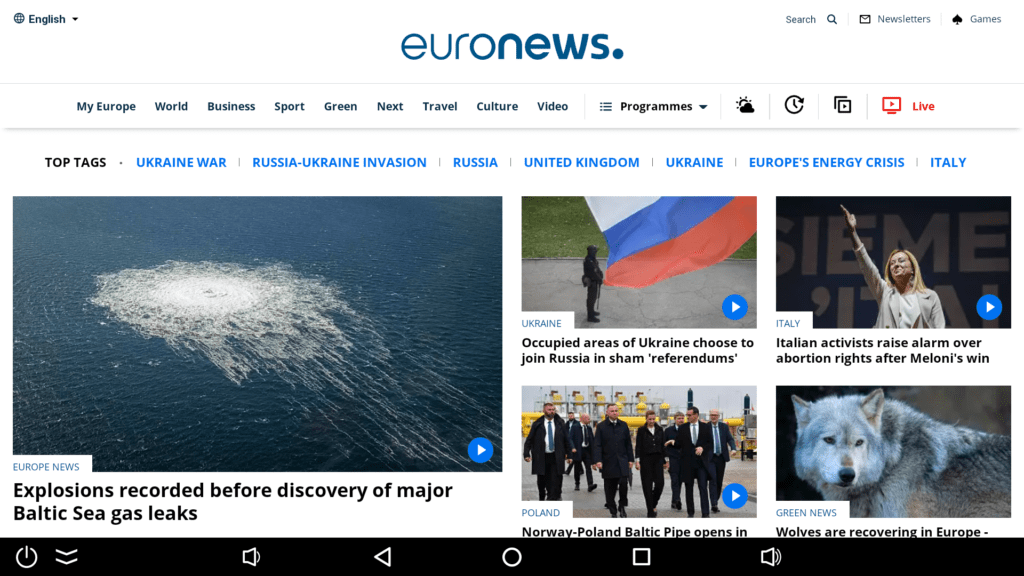 Euronews in a browser on the Tox3 TV box