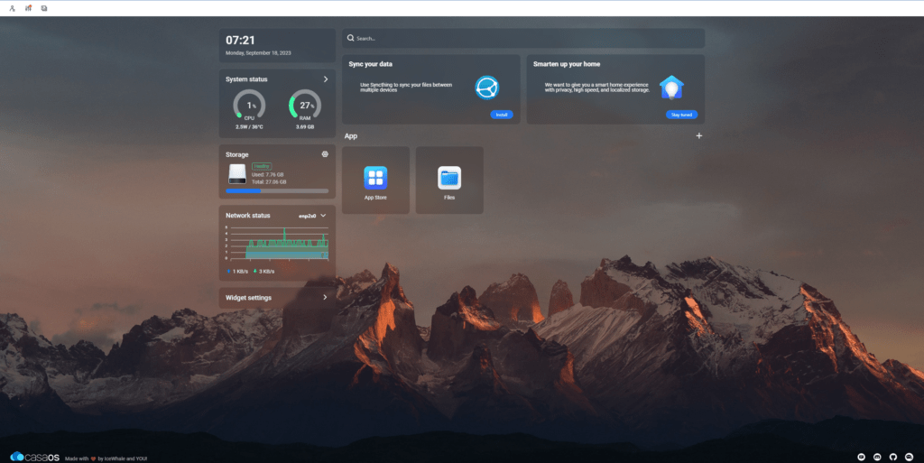 CASAOS updated to 0.4.4.1 on a fresh install from USB on the Zimaboard