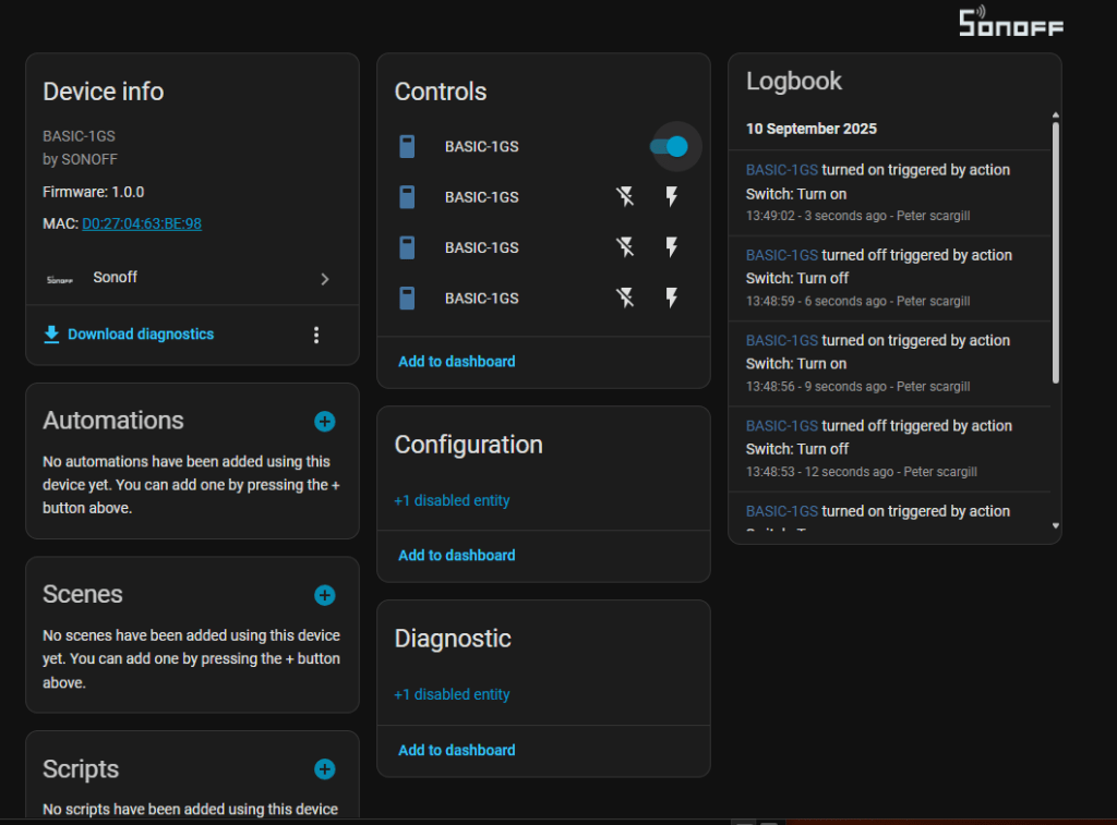 Sonoff BASIC Gen5 in Home Assistant